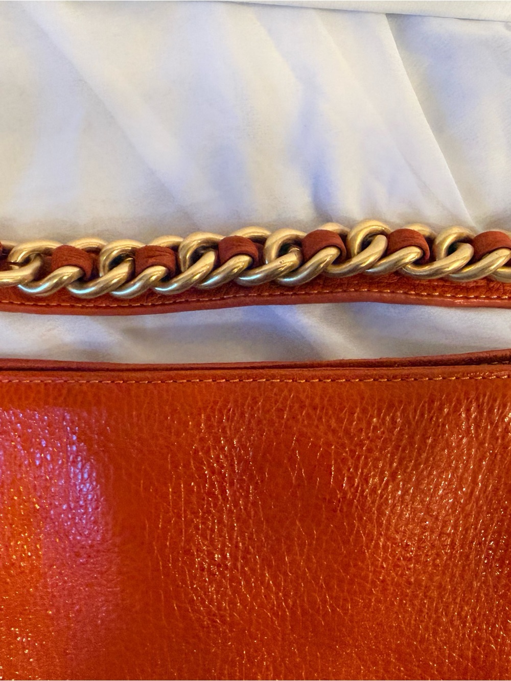 Brahmin Orange Leather Shoulder Bag with Gold Chain Detail - Picture 3 of 9